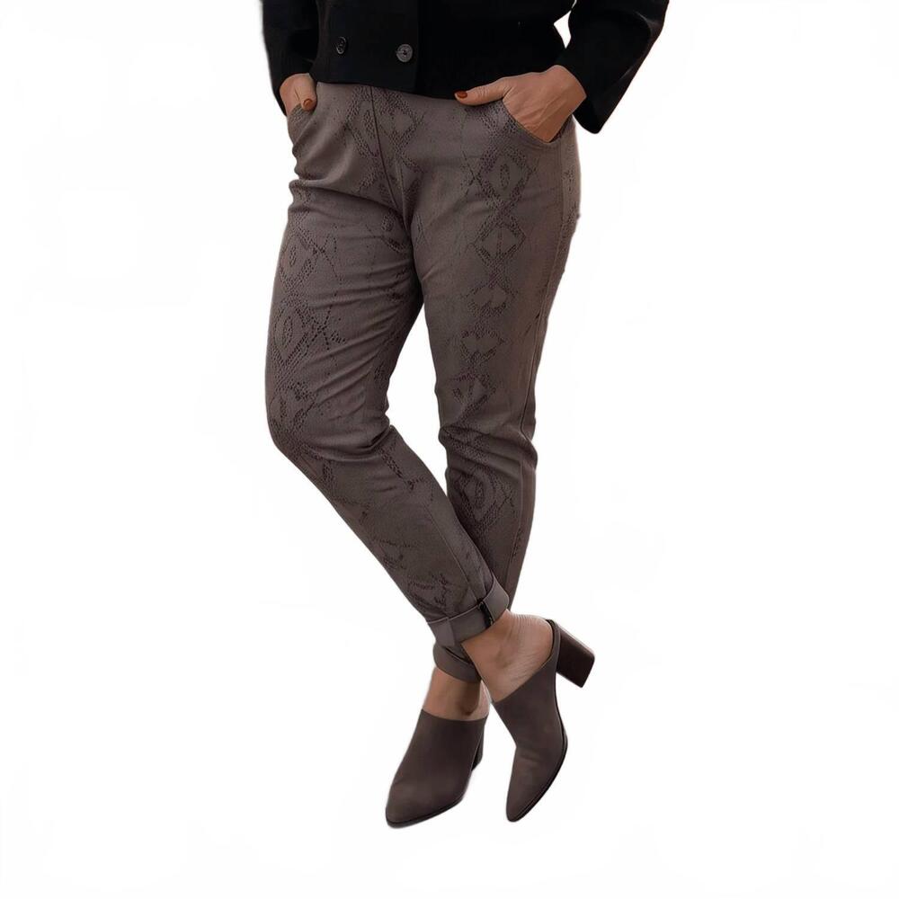 NEW MADE IN ITALY snake print italian magic pants in dark taupe